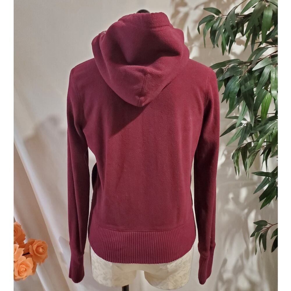 Vtg Y2K American Eagle Zip Fleece Hoodie Size M Maroon Red Preppy Cozy Pockets - Picture 4 of 12